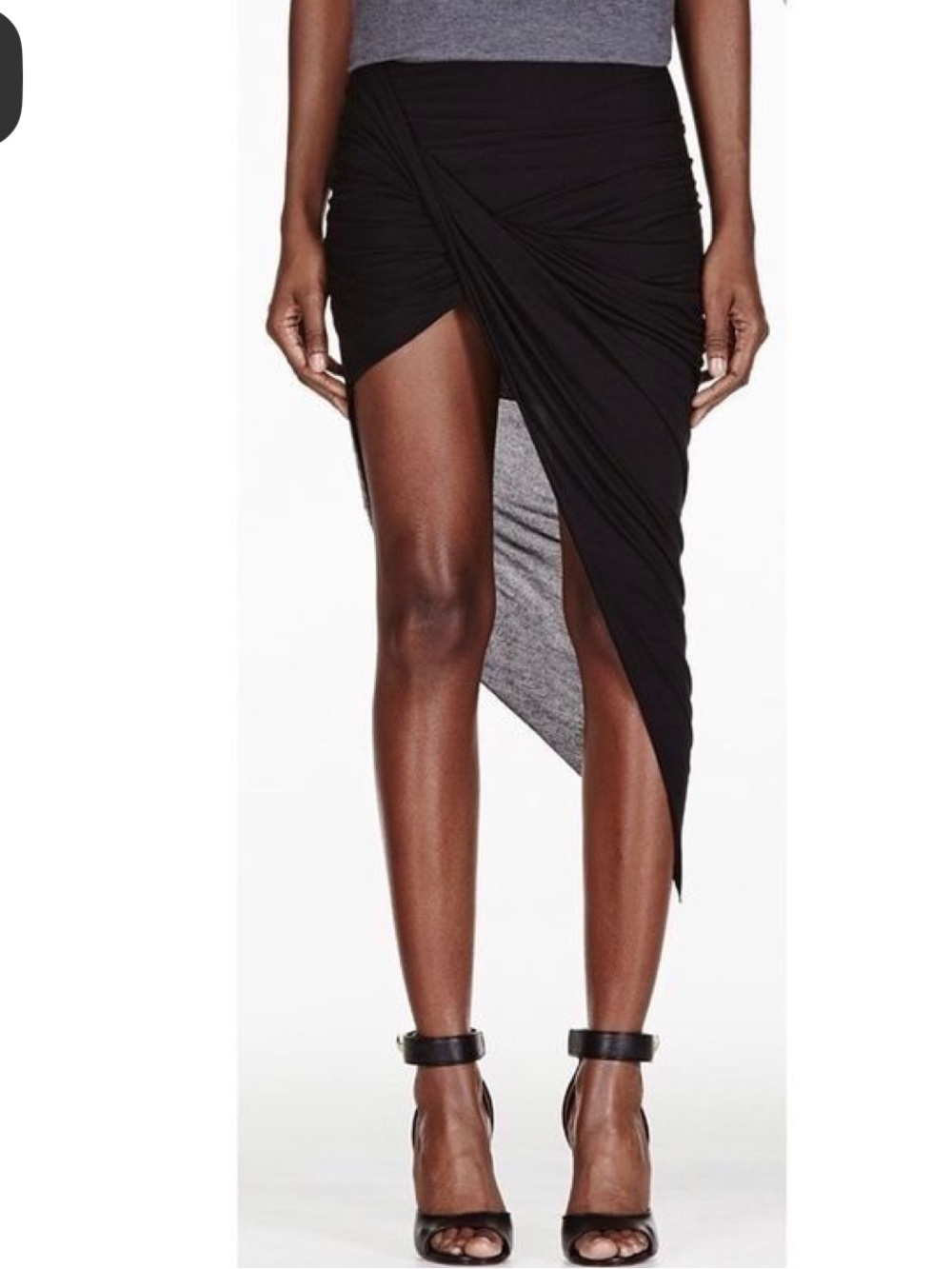Helmut Lang Black Asymmetrical Draped Midi Skirt